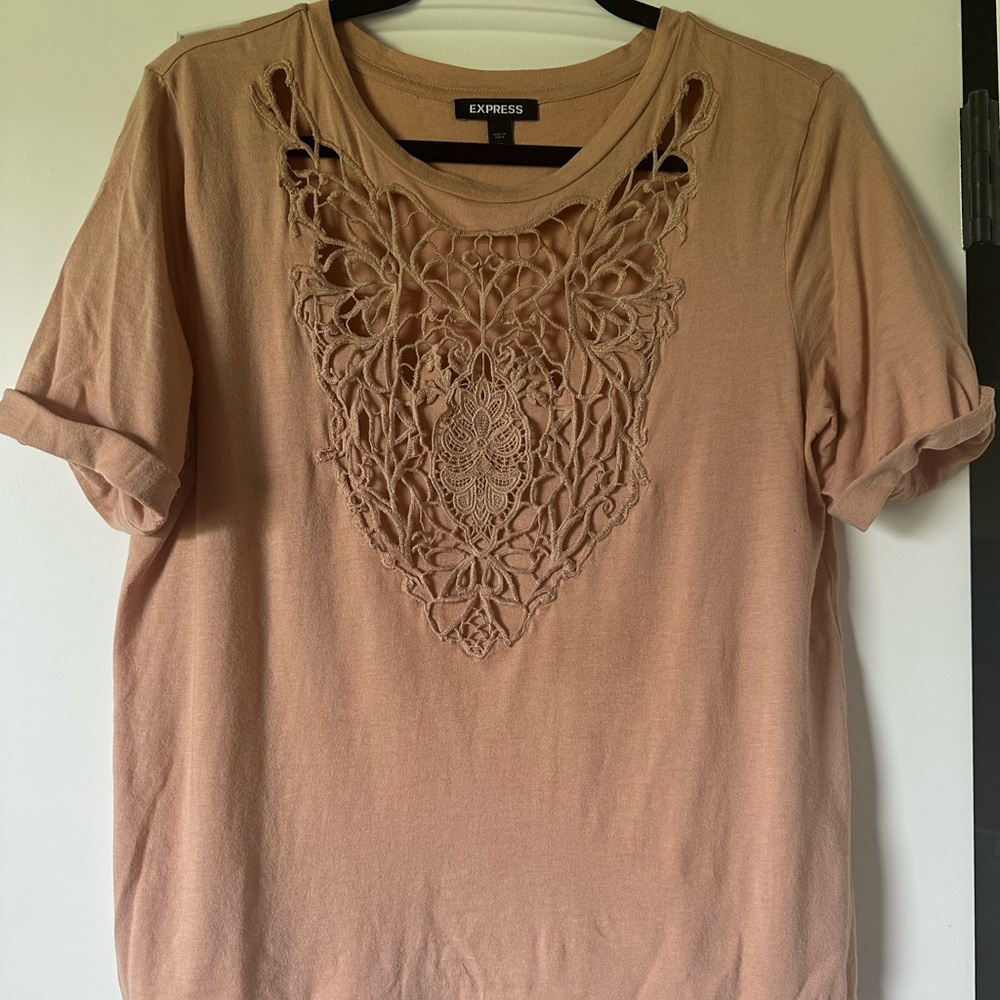 Express Tan Cut Out Short Sleeve T-Shirt
